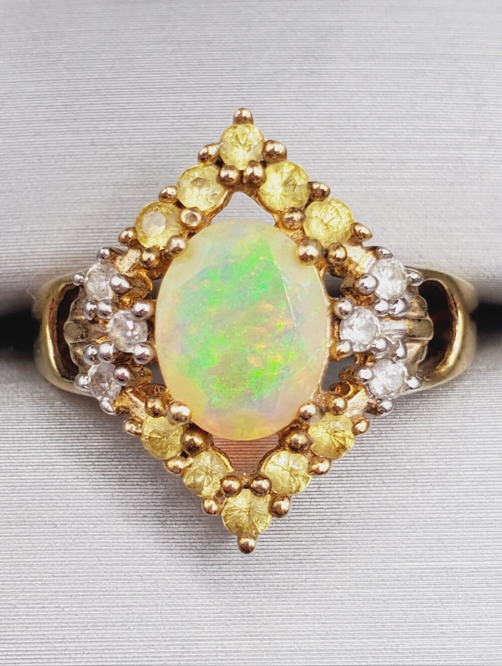 Genuine Faceted Opal Yellow Gold - 925 Sterling Silver Ring